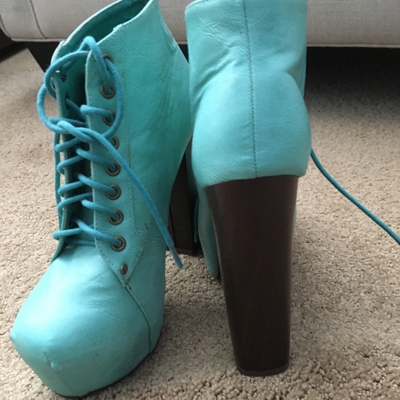 Mint Green Lace Up Ankle Boots - Picture 3 of 3